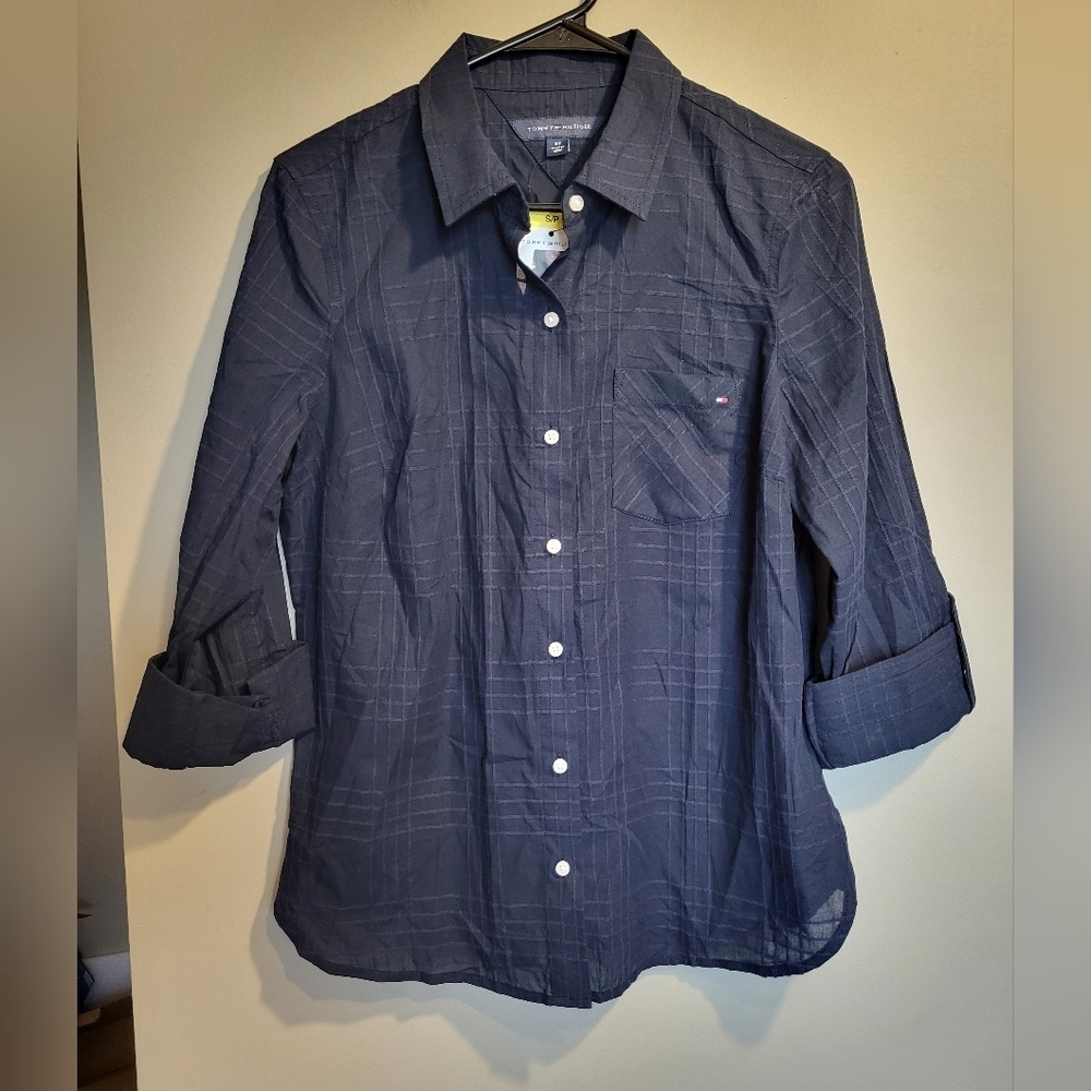 Tommy Hilfiger Womens Dark Blue Casual Shirt, Size Small